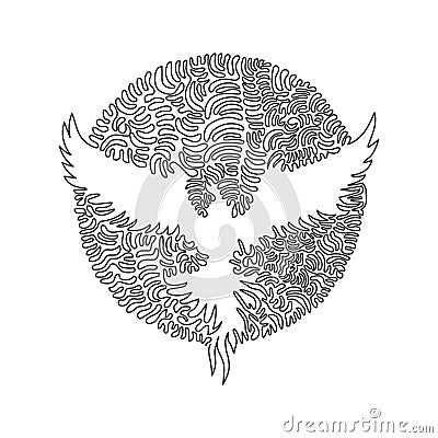 Single curly one line drawing of cute flying phoenix abstract art. Continuous line draw graphic design vector illustration of Vector Illustration