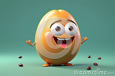 A Single Cute Bean as a 3D Rendered Character Over Solid Color Background Having Emotions Stock Photo