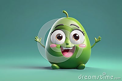 A Single Cute Bean as a 3D Rendered Character Over Solid Color Background Having Emotions Stock Photo