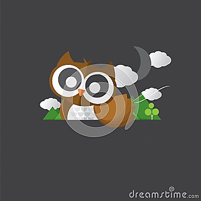 Single Cute Owl Portrait. Vector Illustration
