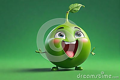 A Single Cute Pea as a 3D Rendered Character Over Solid Color Background Having Emotions Stock Photo