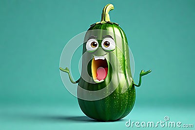 A Single Cute Zucchini as a 3D Rendered Character Over Solid Color Background Having Emotions Stock Photo
