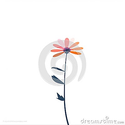 Whimsical Minimalist Orange Flower Illustration On White Background Cartoon Illustration