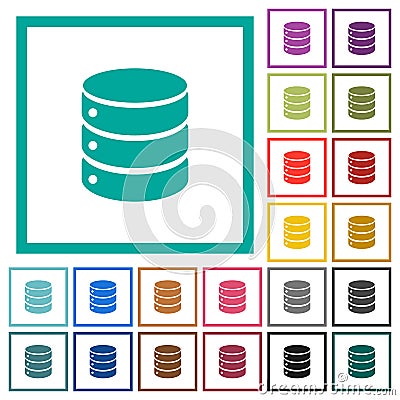 Single database flat color icons with quadrant frames Stock Photo