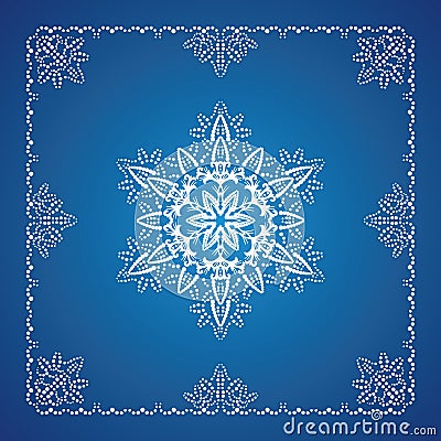 Single detailed snowflake with Christmas border Vector Illustration