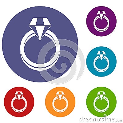 Single diamond ring icons set Vector Illustration