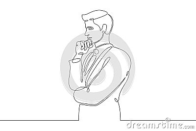 single drawn line art doodle businessman thinks Vector Illustration