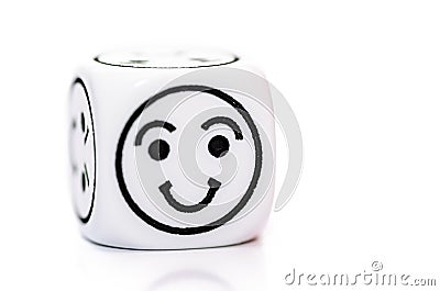 Single emoticon dice with happy expression sketch Stock Photo