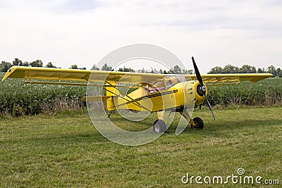 Single Engine Aeroplane Parked on Grass Stock Photo