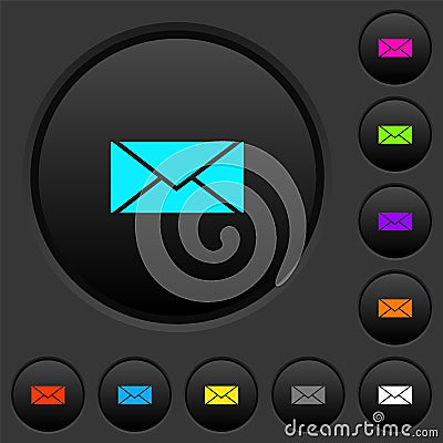 Single envelope dark push buttons with color icons Stock Photo