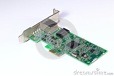 Single ethernet port on high performance ethernet gigabit controller card low profile Stock Photo
