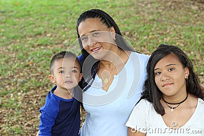 Single ethnic mother with two kids Stock Photo