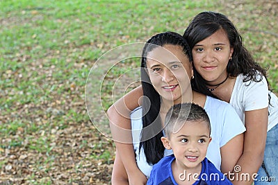 Single ethnic mother with two kids Stock Photo