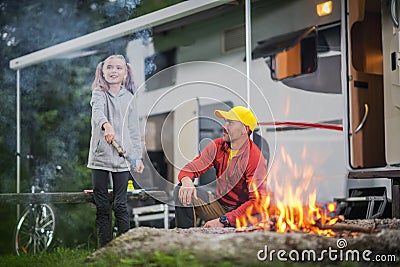 Single Father Camping Time Stock Photo