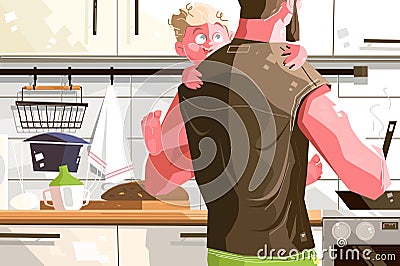 Single father with kid Vector Illustration