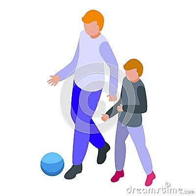 Single father play soccer icon isometric vector. Child parent Vector Illustration