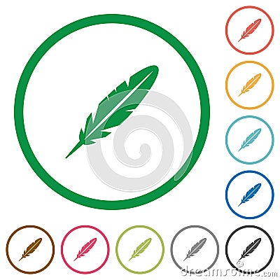 Single feather flat icons with outlines Stock Photo