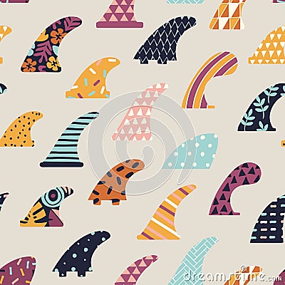 Single fin surfing seamless pattern in vector. Vector Illustration