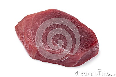 Single fresh raw yellowfin tuna steak Stock Photo