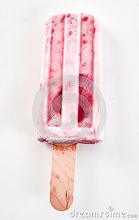 Single frozen iced fresh strawberry popsicle Stock Photo