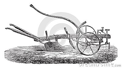 Single furrow, Dombasle, vintage engraving Vector Illustration