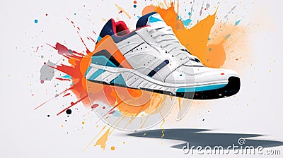 Single generic colored sports shoe in an artistic color splash Stock Photo