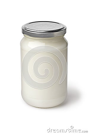 Single glass jar with coconut oil on white background Stock Photo