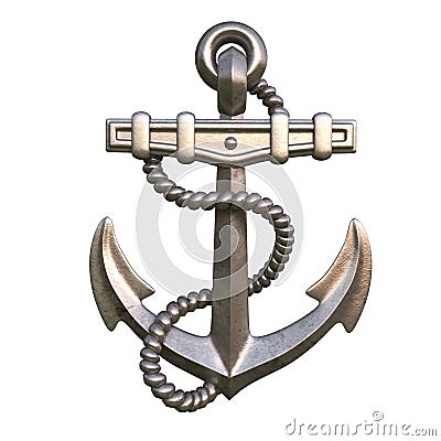 Single golden realistic anchor with metal on white background 3d illustration Cartoon Illustration