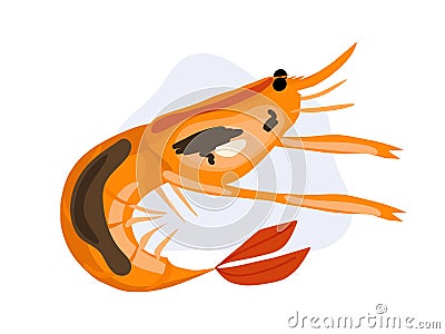 single Grilled Giant prawn . seafood cartoon vector illustration Vector Illustration