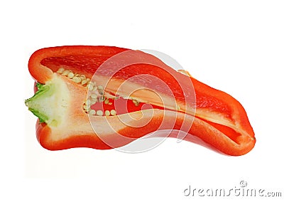 Single Half Cut Red Pepper Stock Photo