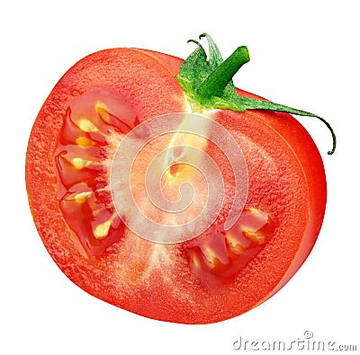 Single half of red tomato on white Stock Photo