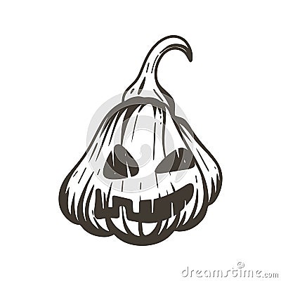 Single halloween pumpkin head hand engraving Cartoon Illustration