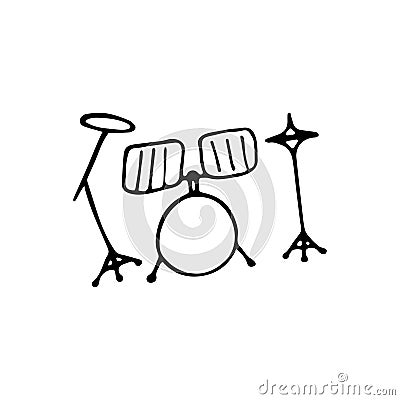 Single hand-drawn drum kit icon. Symbol of a musical instrument. Vector Vector Illustration