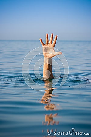 Single Hand Of Drowning Man In Sea Asking For Help Royalty Free Stock