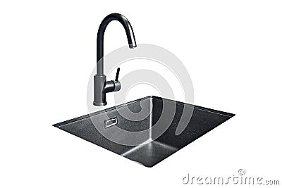 Single handle water filter kitchen faucet for water filtration system built in undermount installation granite composite Stock Photo
