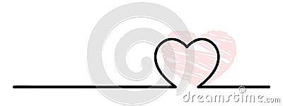 single heart lineart, black line decorative element, continious image, love symbol, gift card decoration Vector Illustration