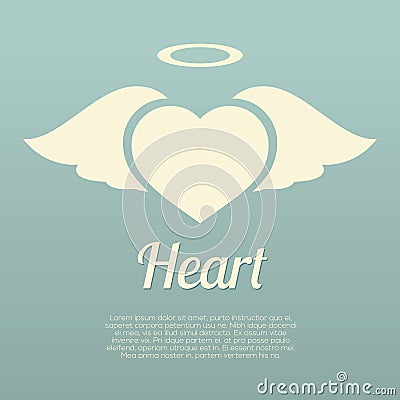 Single Heart Wings With Halo Symbol Vector Illustration