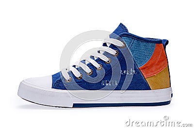 Single of high top color denim gymshoes Stock Photo