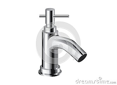 Single hole bathroom faucet chrome. Single handle controls. Vector Illustration