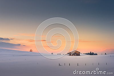 Single hut at afterglow sunset sky Stock Photo