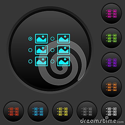 Single image selection with radio buttons dark push buttons with color icons Stock Photo