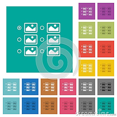 Single image selection with radio buttons square flat multi colored icons Stock Photo