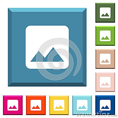 Single image white icons on edged square buttons Stock Photo