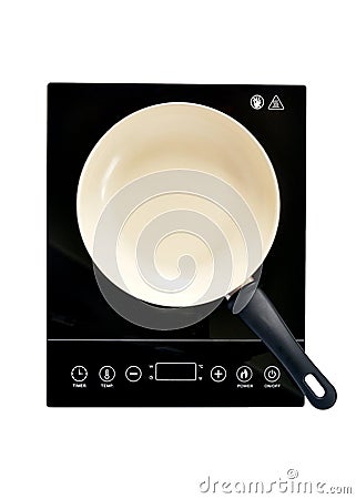 Single induction burner with frypan flat lay Stock Photo