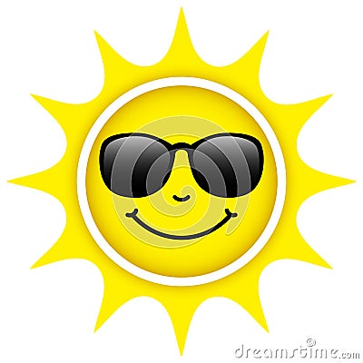 Single Isolated Yellow Sun With Sunglasses Happy Face Vector Illustration