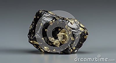 a single large chunk of black obsidian with embedded gold specks - generated using ai Stock Photo