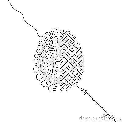 Human brain vs artificial intelligence continuous line drawing concept Vector Illustration