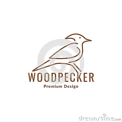 Single line bird woodpecker logo design vector graphic symbol icon sign illustration creative idea Vector Illustration