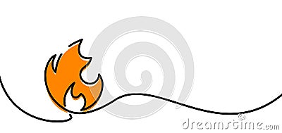 Single line drawing fire flames Vector Illustration