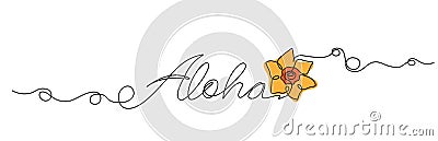 single line drawing of word ALOHA with colorful flower Vector Illustration